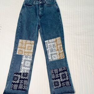 Simple Society Patchwork Denim Jeans Blue Wash Super High Rise Baggy Size 9/29